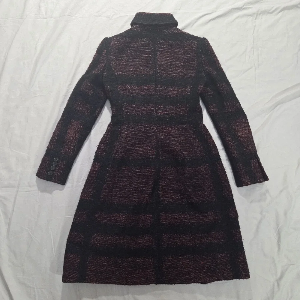 Burberry Check Coat Fitted Prorsum Burgundy Black Ladies Size US 2 / UK 4 *READ* - Picture 14 of 16